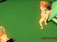 One Piece Хентай 3D: Боа Хэнкок просверлена Зоро, Нами оттрахана Луффи в дикой оргии с кремпаем