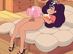 卡通人妖用巨大鸡巴支配，而女支配在狂野的hentai动作中控制。