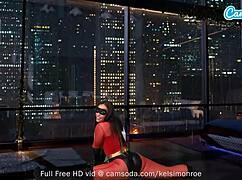 Camsoda - Fund mare Kelsi Monroe strălucește în cosplay Elastigirl călărind sybian pentru fani webcam.