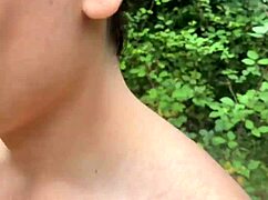 Young beauty sucks naked in nature