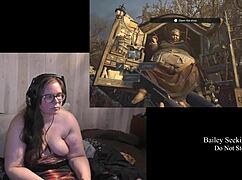 Naked tattooed brunette explores country ranch in Resident Evil Village part 11