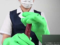 Bold Latex Glove Handjob by Asian Beauty