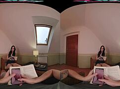 I feel annie darling's petite brunette body riding my cock hard, her bookworm eyes locked on mine as she takes every inch deep.