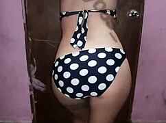 Latina Amateur Flashes Tits and Ass in Swimsuit