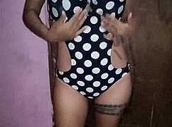 Latina Amateur Flashes Tits and Ass in Swimsuit