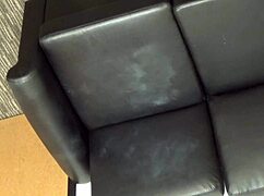 Zelda undergoes rough casting interview on the sofa with intense actions.