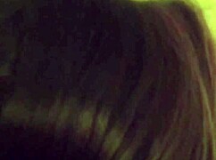 Fucked up brunette delivers messy sloppy blowjob