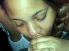 Ebony chick delivers deepthroat blowjob on monster cock!