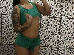 This tattooed latina gets hot anal fuck in bathroom 😏