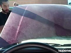 Cassandra rides in pink lingerie outdoors for hardcore cumshot