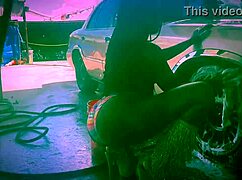 Ebony stripper performs bikini car wash in Dallas with clothes ripping