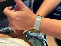 Sloppy milf handjob with spitting in risky public outdoor 😏