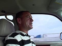 Once her body is oiled the brunette allows the big white object to stretch her interior