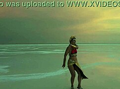 mature women dancing under pink sky with white salt