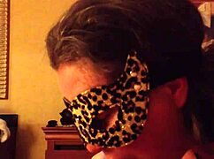 Masked mature woman in costume flashes and sucks off husband during exhibitionist adventure