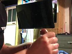 wife gives amateur handjob at home