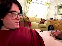 Nerd pervert enjoys mmf threesome blowjob and doggystyle with ebony babe