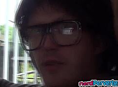 Nerdy bimbo sucks nerd's cock in british casting interview