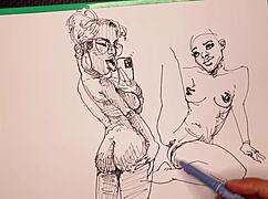 Porn artist sketches sexy girls with big tits and ass