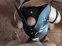 in the bathroom, a masked guy delivers a wild facefuck with squirting