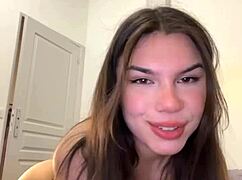 This sexy brunette gives a blowjob in the bathtub