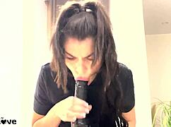 Teen Sucks Big Black Dildo With Intense Dirty Talk