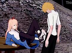 denji from chainsaw man gets blowjob and handjob in koikatsu hentai