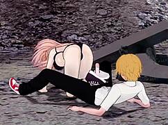 denji from chainsaw man gets blowjob and handjob in koikatsu hentai