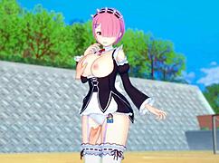 Re Zero Ram Gets Breasts Rubbed in Hentai Game
