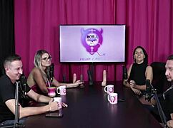 These naughty girls decide to strip naked after kissing, Kel and Bruno Abate in sheer red outfits.