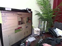 busty brunette bent over for intense doggystyle cumshot