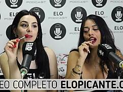 Bisexual Lesbians Kiss and Play with Lollipop