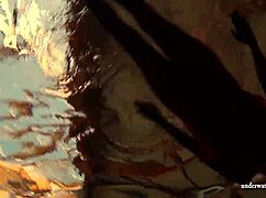 Silvie swims in bikini, reveals hairy pussy.