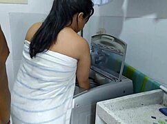 Wow, sucking my stepsister's shaved pussy in the laundry room!