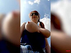 Hot Milf Red Goes Topless Walk