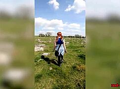 Hot Milf Red Goes Topless Walk