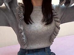 Asian babe rides cock in cowgirl after homemade hardcore cumshot on natural tits