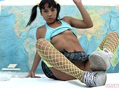 Little Lorie Solo Teen 18+ Fondles Her Tight Pussy in Stockings