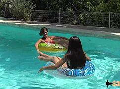Marie and Candie by the Pool