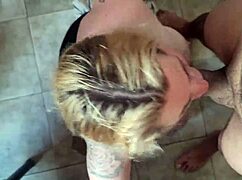 Blonde girlfriend deepthroats cumshot in homemade slut session
