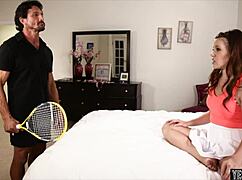 What special lesson does brunette teen get with doggystyle and toys?