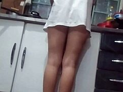 Hidden Camera Catches My Stepmother Without Panties Cooking Dinner