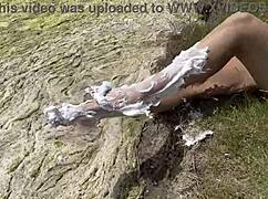 Foam feet foot fetish with barefoot action