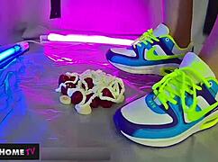 food fetish crush with dirty feet in shoes and sneakers