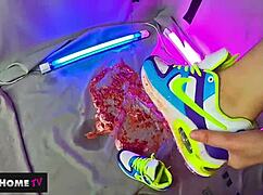 food fetish crush with dirty feet in shoes and sneakers