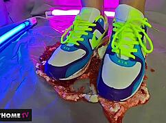 food fetish crush with dirty feet in shoes and sneakers