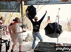 what's behind the scenes with skinny stripper slut on beach?