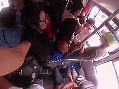 Wearing a super short skirt, I couldn't resist rubbing my cock on her Latina butt in public CDMX.