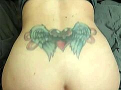 Wow! Brunette wife craves a huge cock and gets pounded by her tattooed lover. She’s dripping wet for more!