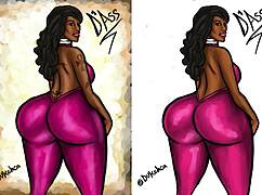 Thick booty Cherokee D'Ass illustration featuring curvy ebony model in anime hentai style